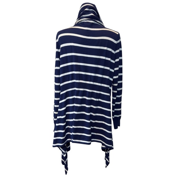 Soft Surroundings Navy White Stripe Open Front Waterfall Neck Cardigan Sweater - Picture 6 of 8